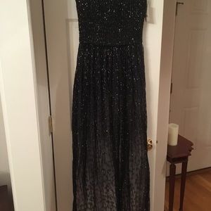 Skinny strap Long Sequined Evening Dress